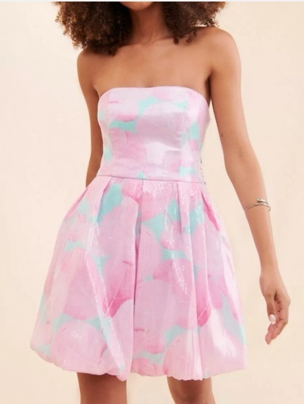 Hutch Strapless Pink and Mint Floral Mini Dress Size M NWOT